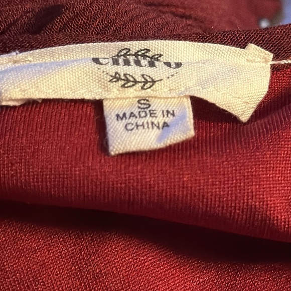 Entro burgundy 3/4 sleeves split collar ties tassels Boho dress Sz S - Picture 7 of 7